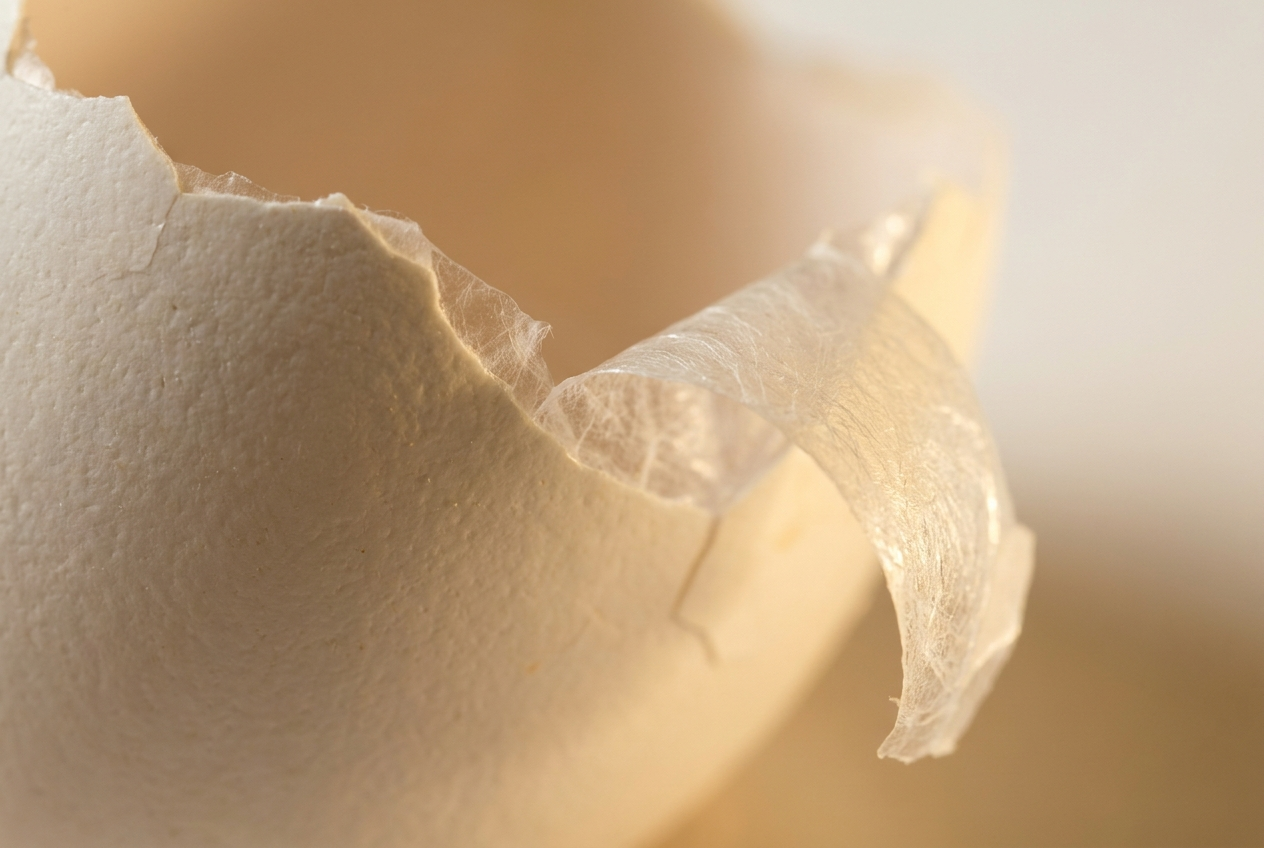 A cracked eggshell and its thin inner membrane